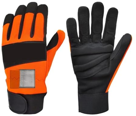 YFDGD 1 Pair Leather Chainsaw Safety Work Gloves Saw Protection On Both Hands Back Cut Resistant Mechanic Glove Thick Eva Padded(XL)