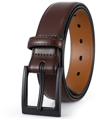 SUOSDEY Nickelfritt läderbälte för män TSA icke metall allergivänligt herrbälte med svart spänne, 02-kaffe, Fit waist size 28-35