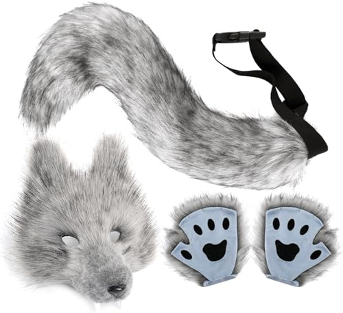 Knowlife Juego de Disfraz de Lobo | Accesorios de Falso Lobo para Disfrazarse | Traje de Animal para Mujer para Fiesta Carnaval Navidad Juego de Roles y Actuación en Escenario | Espectáculo de y