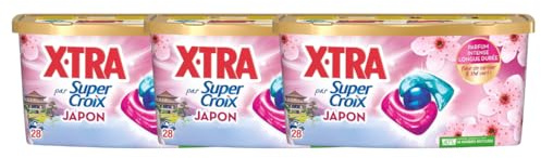 Super Croix par X•Tra -Trio-Caps - Japon - Fleurs de Cerisier & Thé Vert - Moment Evasion - Experience Sensorielle - Parfum Intense - Longue Durée - Efficace dès 20°C - 3x28 Lavages - Pack Famille