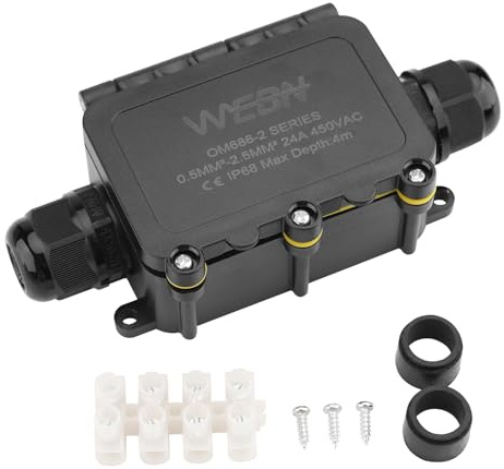 WEBN OM686-2 IP68 Wasserdichte Anschlussdose, 2 Wege Außenkabel Verbinder Verteilerdose, schwarze Verlängerungskabel Abzweigdose Kabelverbinder für Kabel Außen Wasserdicht