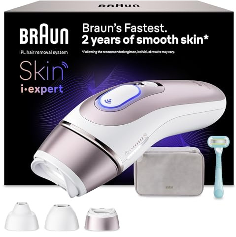 Braun Smart IPL Skin i·Expert, at Home Laser Hair Removal, Permanent Hair Reduction, with Free App, Pouch, Venus Razor, 3 Smart Heads, PL7321