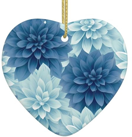 Colgante colgante de cerámica para árbol de Navidad, decoración WHJDPP de flores de dalia azul, fácil de colgar en árboles, puertas y ventanas