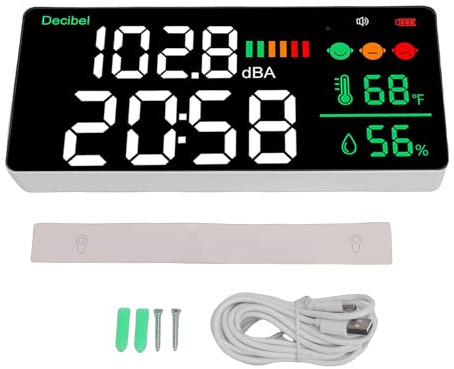Aolidsive Misuratore di Decibel, Fonometro con Display a LED da 11 Pollici con luminosità Regolabile, Tester di Rumore per Home Studio Fabbrica Aula Ufficio Cantiere