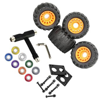 KIXZSAZ Skateboard Hardware Set komplett mit Riser Pads, 76 mm Rollen, geeignet für alle Bedingungen, Cross Country Brushing Skateboard Achsen, Rollen, Boardhalterung