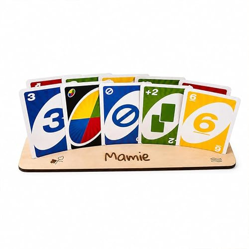 Générique Stop Galère Support Cartes à Jouer en Bois Personnalisé – Porte-Cartes – Repose Cartes Enfant Adulte Jeux de Société Prénom Gravé