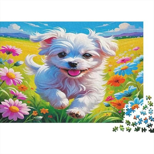 Cucciolo Bianco Puzzle 1000 Pezzi Carta per Adulti Prato Fiorito Gioco di Puzzle 1000 Pezzi Relax Decorazione Famiglia Regalo 38x26cm/1000pcs