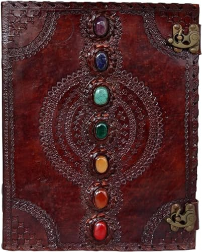 Läderjournal bok sju chakra medeltida sten präglad handgjord bok med skuggor anteckningsbok kontor dagbok högskola bok poesi bok skissbok 25 x 33 cm
