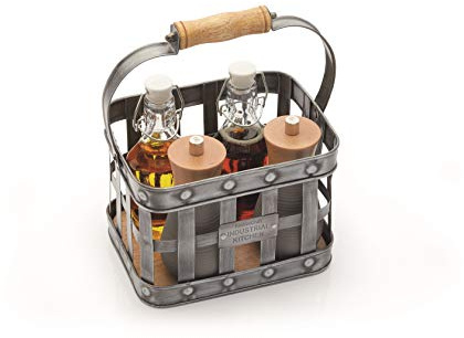KitchenCraft Industrial Kitchen Vintage-Style Metal Condiment Holder with Wooden Handle, 23 x 15.5 x 28 cm (9 x 6 x 11)