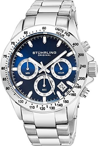 Stuhrling Original Herren Chronograph Armbanduhr Edelstahl Armband mit verschraubter Krone und wasserdicht bis 100m Analog Zifferblatt Quarz Uhrwerk,