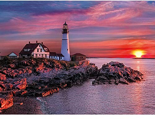 MXJSUA DIY Diamantmalerei Volle quadratische Bohrfarbe mit Diamanten Kits 5D Kunst für Wanddekoration Der Leuchtturm am Meer 40x50cm
