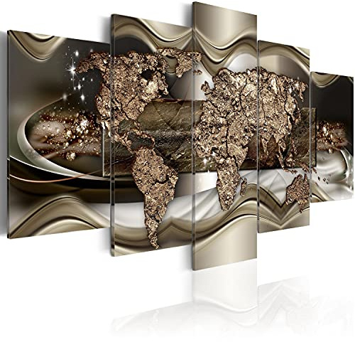 B&D XXL Acrylglasbild Weltkarte 200x100 cm 5 Teilig Wandbild auf Acryl Glasbilder Kunstdruck Moderne Acrylglas Platte Wanddekoration Geschenke Heimdekoration Glasbild Landkarte Kontinente Abstrakt