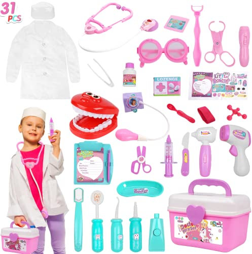 Arztkoffer Doktortasche Spielset Arztkoffer Kinder,Gifts2U 31 Teiliges Doktorkoffer mit Zubehör Stethoskop Thermometer Spritze Arzttasche und Arztkittel Zahnarzt Spielzeug für Kinder ab 3 Jahren