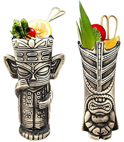 Vinbcorw Tiki-Becher – Tiki-Becher-Set – Tiki Mugs,Keramikbecher in Sanxingdui-Form oder Tiki-Bar, professionelle Hawaiian-Party, Barzubehör, Dekoration, Trinkgeschirr, Geschenk,A1+a2