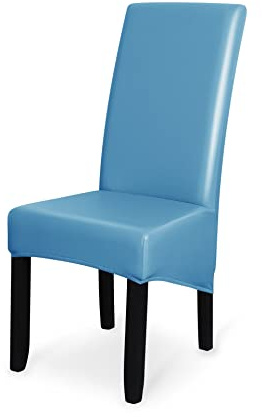 GUYIRT Stretch wasserdicht Stuhlbezug FüR EsszimmerstüHle PU-Leder SesselüBerwurf Universal Sesselhusse Großer Esszimmerstuhl, 2er-Set -blau