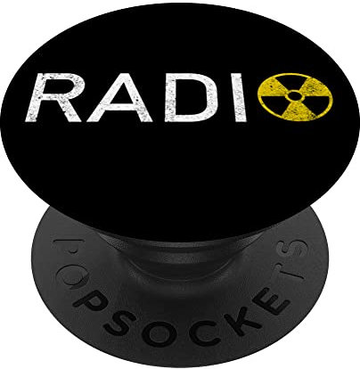 Radio word and Radioactive symbol yellow distressed logo PopSockets Swappable PopGrip