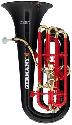 Classic Cantabile MardiBrass Deutschland Tuba Bb - Extrem leicht & sehr stabil - Material Korpus: ABS Kunststoff - Mundrohr & Maschine: Messing - Gigbag & Mundstück - Farbe: Schwarz Rot Gold
