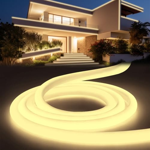 YOODI Neon LED Strip Neutralweiß 10m, Led Lichtband für Außenbereich IP65 Wasserdicht, Schneidbare Rundes Rohr Flexibel Outdoor LED Streifen 230V für Haus, Zimmer, Garten, Party, Inklusive Netzteil