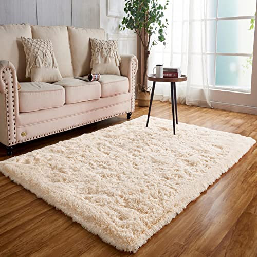 Achiiso Beige Rug,Small Fluffy Washable Long Plush Rugs,Bedroom Soft Pile Rectangular Rug for Bedroom and Living Room (Beige,60x120 cm)