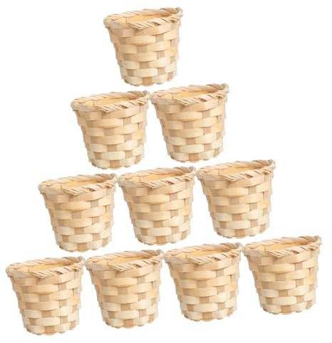SEWACC 10Er Set Geflochtener Aufbewahrungskorb Aus Bambus Mini Körbchen 3.54X2.95in Tragbare Regalkörbe Für Obst Wohnzimmer Schlafzimmer Büro Wohndeko