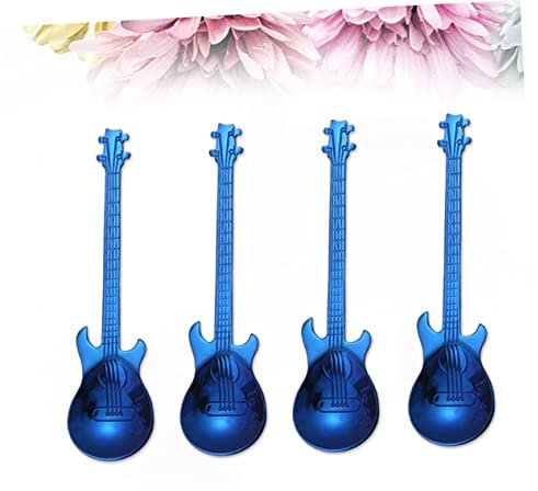 Cabilock 4stücke Teiliges Gitarren Kaffee Und Teelöffel Aus Blauer Griff Ergonomisches Design Spülmaschinenfest Für Zuhause Restaurant Bistro Und Bar