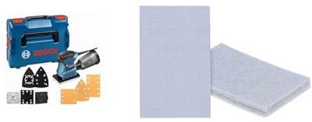 Bosch Professional Schwingschleifer GSS 160-1 A Multi (1,6 mm Schwingkreis-Ø, in L-BOXX) + 10x Expert M480 Netzstruktur-Schleifblätter (Hartholz, Farbe auf Holz, 80x133 mm, K 80/120/180, Zubehör)