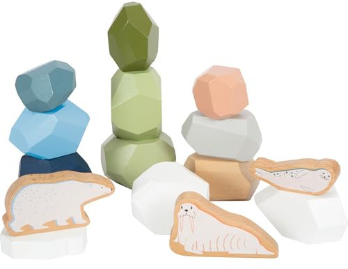 small foot Balanciersteine aus Holz „Arctic“, FSC® 100%-zertifiziertem Holz, Stapelspiel für Kinder ab 12 Monaten, 12440