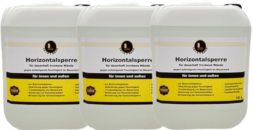 Leintrade Trockene Wand (30L) dauerhafte Horizontalsperre für innen und außen Verkieselung Kellerabdichtung Bohrlochinjektion 3x10L Inhalt