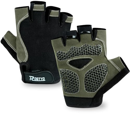 ROGTYO Sports Fahrradhandschuhe Halbfinger Herren Damen Gel Stoßdämpfung Fitness Handschuhe Atmungsaktiv Anti-Rutsch Radhandschuhe für Männer Frauen rutschfest Fingerlos Kurz (Schwarz, XL)