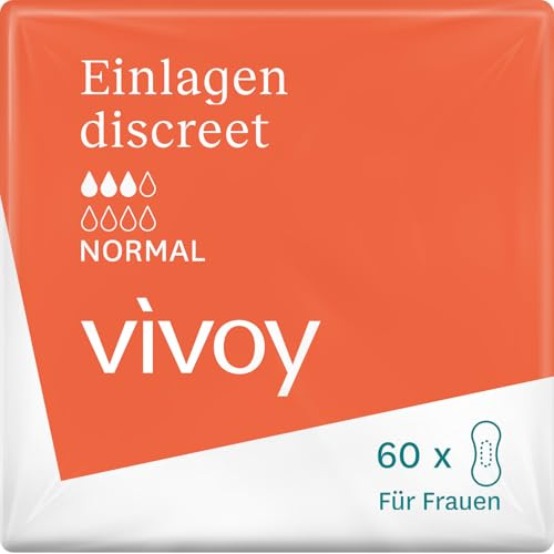 Vivoy Discreet Normal - 60 Einlagen im Monatspaket (6 x 10 Stück) - bei mittlerer Blasenschwäche und Inkontinenz - Hygieneeinlagen für Frauen einzeln verpackt | zuverlässiger Schutz bei mittlerer Blasenschwäche und Inkontinenz - Hygieneeinlagen für Frauen, einzeln verpackt