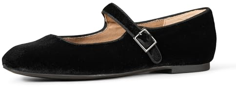 Amazon Essentials Women's Velvet Mary Jane Ballet Flat with Buckle Strap, Black Velvet, 7
