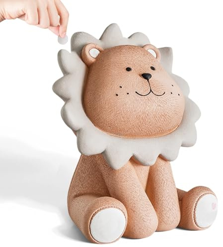 WEGREAT Spardose für Kinder: brauner Löwe aus Kunstharz, Geschenk für Jungen und Mädchen, Geburtstag, Babyparty, Weihnachten