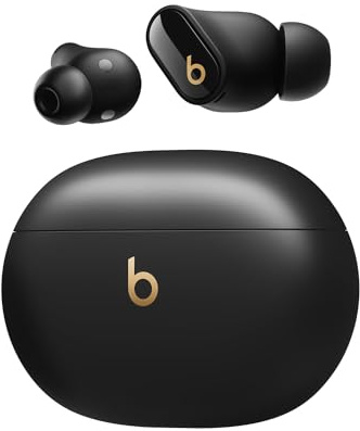 Beats Studio Buds + (2023) – verkligt trådlösa brusreducerande öronsnäckor, förbättrad Apple- och Android-kompatibilitet, inbyggd mikrofon, svettåliga Bluetooth-hörlurar, rumsligt ljud – svart/guld