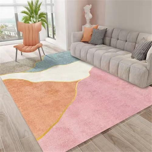 RUGMRZ Teppich Dünn 100x150CM groß eingangsbereich Rosa Modernes minimalistisches Design bequemer waschbarer Mädchenteppich