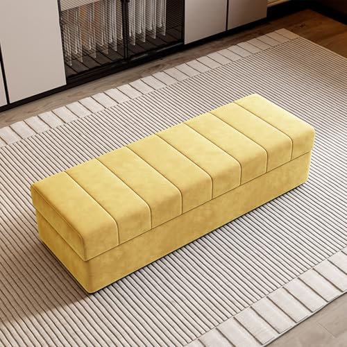 Rechteckige Schuhbank für Schlafzimmer und Eingangsbereich, Katzenkratzstoff, gepolsterter Sofa-Hocker mit Metallstütze, Bettbank und Nachttischhocker, Organizer (Gelb 43 x 45)