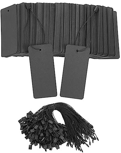 Gokeet 400 Set Schwarze Preisschilder mit Schnur, Geschenkanhänger mit Sicherheitsnadeln, Schwarze Hängeetiketten Aus Kraftpapier