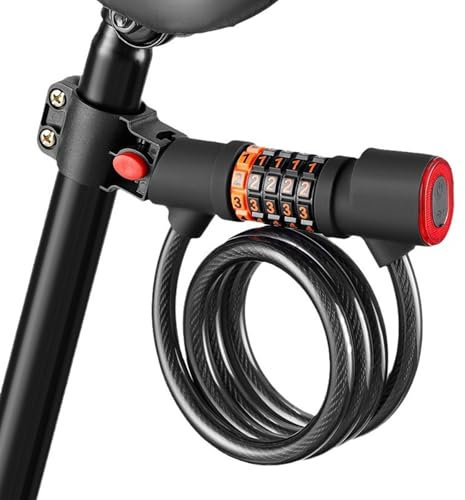 Fahrradschloss Zahlenschloss mit Fahrrad Rücklicht LED - 5 Stellig Zahlenschloss fahrrad mit Fahrradlicht Hinten, kettenschloss fahrrad für Fahrradhelm E Scooter Bike Roller