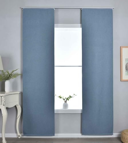 Gardinenbox 2er Set Flächenvorhänge mit Paneelwagen HxB 245x60 cm Blau 100% Verdunkelung Blackout »München Dark« Paneelwagen Dreischichtige Bindung 202410P-2