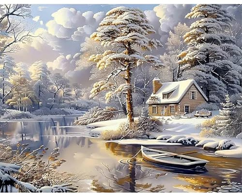 SHEGZHUC 50x40cm Diamond Painting Winterlandschaft Gross Malen nach Zahlen Erwachsene Schneelandschaft Haus Mosaik Diamant Malerei Kunst Stickerei Kreuzstich Bilder Geschenk Wanddekoration