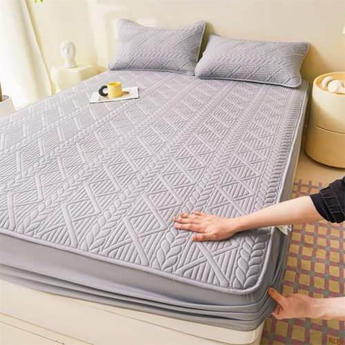 KnSam Grau Betttuch 180x200cm Dünn, Spannbettlaken Gesteppt Einfarbig Faltenresistent und Ausbleichen, Baumwolle Spannbettuch Laken Unterbett als Schutz für Boxspringbett & Topper