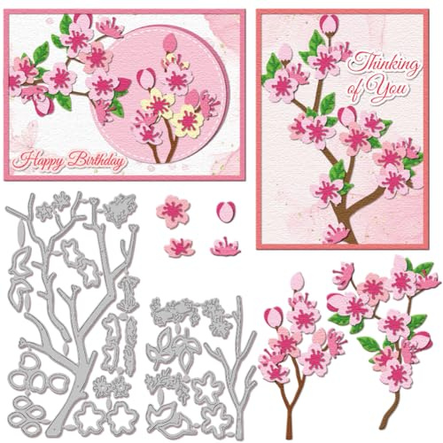 GLOBLELAND Übereinanderliegende Kirschblüten Stanzformen Für DIY Scrapbooking Frühlingsblumen Stanzformen Aus Metall Pflanzen Stanzungen Für Kartengestaltung Prägung Fotoalbum Basteldekor