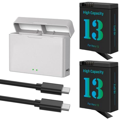 Hero 13 Battery Charger Kit 2 Pack 2800mAh Replacement Batteries Type-C LED Three Channel Charger for Hero 13 Black Fully Compatible with Original(2 Pieces Battery + 1 Piece Charger)