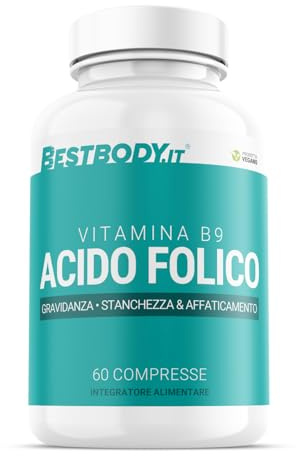 BestBody - Acido Folico - Supporto alla Crescita dei Tessuti in Gravidanza, Supporto Stanchezza ed Affaticamento ed al Sistema Immunitario, 400 µg di Acido Folico per Compressa, 60 Compresse