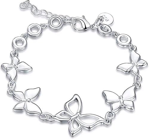 Pulsera de mariposa delicada para mujer, 20 cm de longitud, placa de plata 925, hipoalergénica, con caja de regalo, 20.0 Centimeters, Chapado en plata Chapado en oro, No es una piedra preciosa