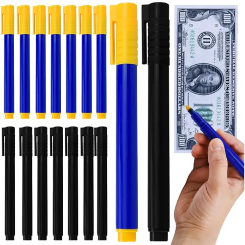 ZACUDA 16 PCS Bolígrafo Detector de Dinero Falso Bolígrafo para Examinar Billetes Bolígrafo de Verificación de Dinero Falso Comprobador de Billetes Marcador de Dinero Falso para Euros, Dólares, Libras