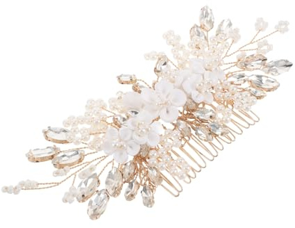 BESPORTBLE Haarschmuck Für Die Braut Hochzeitsaccessoire Brautkamm Perlenhaarschmuck Für Die Hochzeit Juwelenbesetzte Haarkämme Braut-clip Kunststoff- Und Kupferdraht Golden