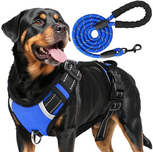 Hundegeschirr mit Griff Große Hunde,Ohne Zug Brustgeschirr,Atmungsaktiv Gepolstert Sicherheitsgeschirr Hund,Reflektierend No-Pull Geschirr Hund,mit Leine,Perfekt für Training & Outdoor-Aktivitäten