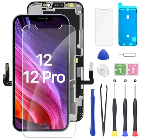 Hoonyer Ecran pour iPhone 12/12 Pro 6.1'', Écran iphone 12 Complet LCD Replacement, Écran iphone 12 Pro Tactile 3D Numériseur Assemblage Complet Cadre étanche Autocollant, Protecteur d'écran