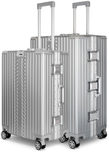 WINLIFE SPARSET L+XL Reisekoffer Alu-Rahmen mit ABS & TSA Nummern-Schloss Checkin-Trolley L(65cm) + XL Koffer(75cm) Hartschalenkoffer | Silber