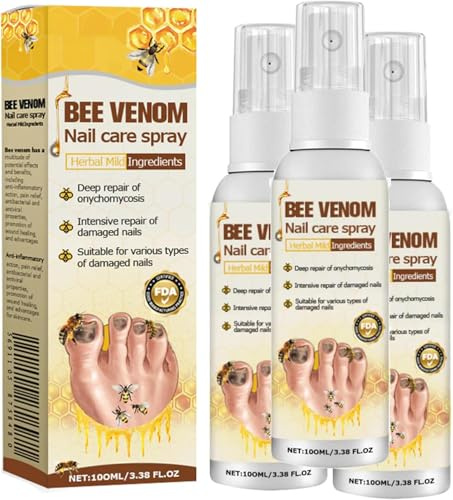 Timilk Lot de 3 sprays de réparation pour ongles antifongiques au venin d'abeille, aux champignons et au venin d'abeille, réparation des ongles faibles et endommagés
